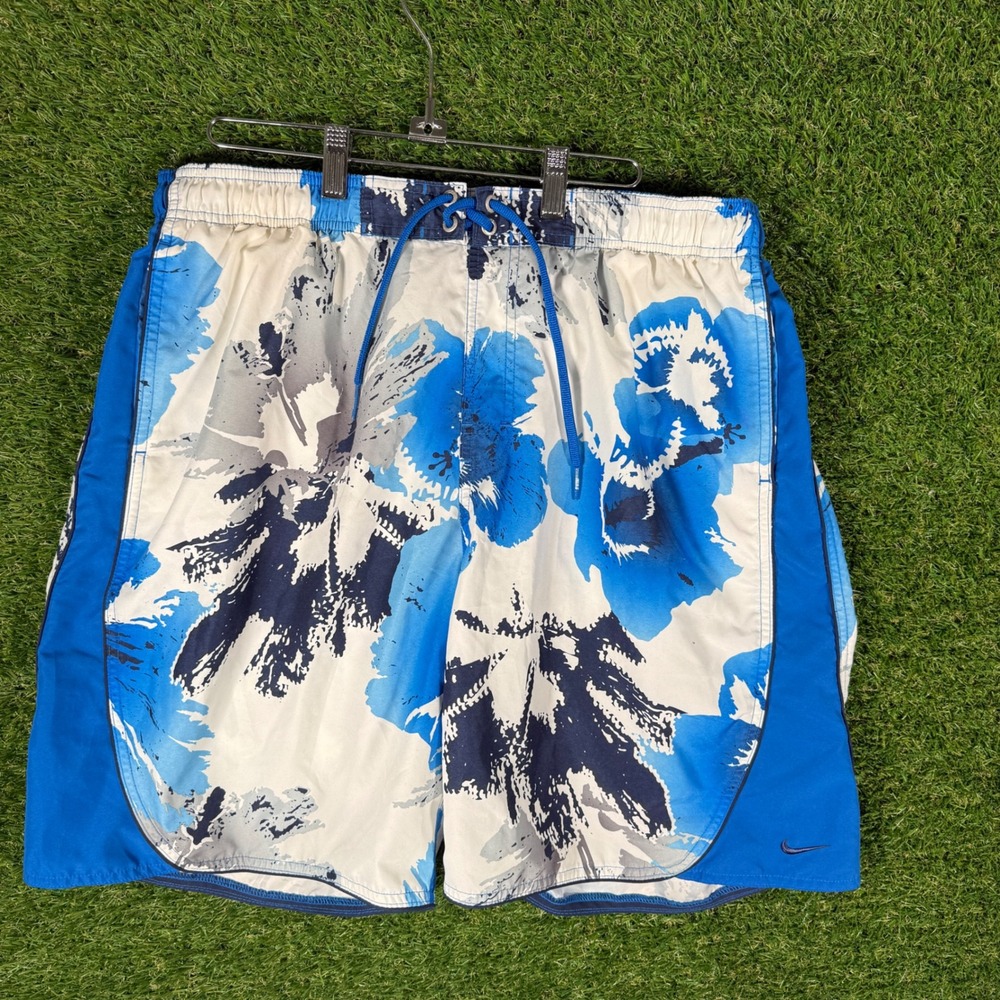 Nike Swim Trunks XL Floral Blue White Swimsuit Shorts Mens‎